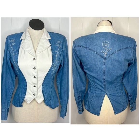 Wrangler Tops - Wrangler Western Wear for Women Embroidered Denim Western Button Down Vintage